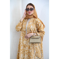 White floral abaya - caramel