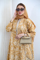 White floral abaya - caramel