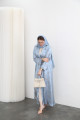 Metallic blue satin silk abaya