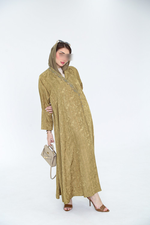 Embellished abaya - olive gold
