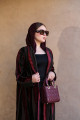 Black and maroon striped abaya