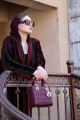 Black and maroon striped abaya
