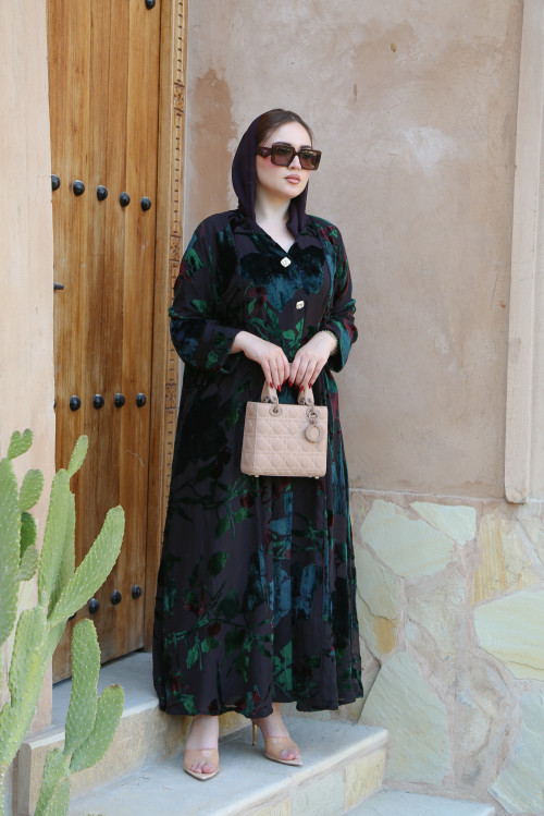 Aubergine velvet chiffon abaya