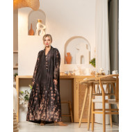 Satin crepe abaya printed with flowers