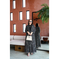 Embroidered striped organza abaya