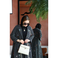 Embroidered striped organza abaya