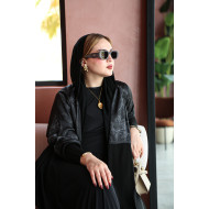 Soft abaya with raw material decorated on the upper part in gray