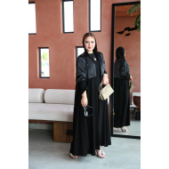 Soft abaya with raw material decorated on the upper part in gray