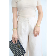 Beige wide trousers in 100% linen