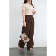 Wide chocolate brown trousers in 100% linen