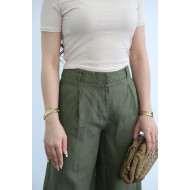 Diwani green wide trousers in 100% linen