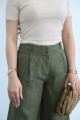 Diwani green wide trousers in 100% linen