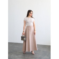 Warm beige linen skirt set with crop top