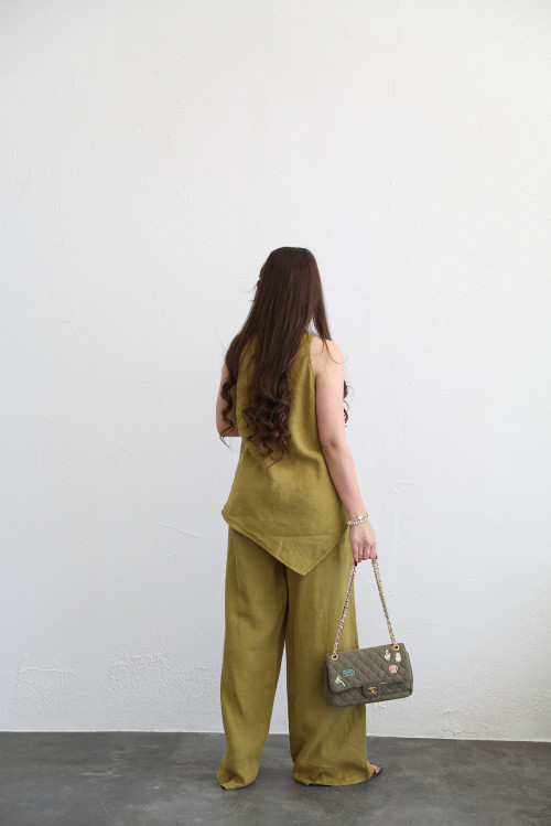 Olive color linen set