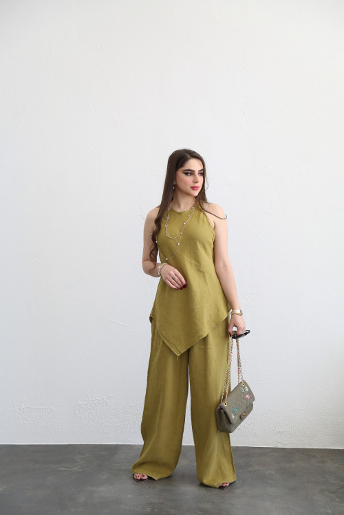 Olive color linen set