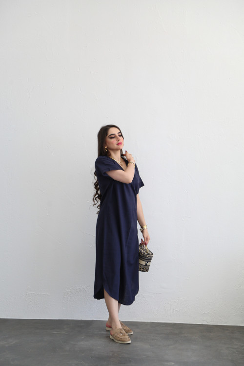 Navy blue V-neck midi dress