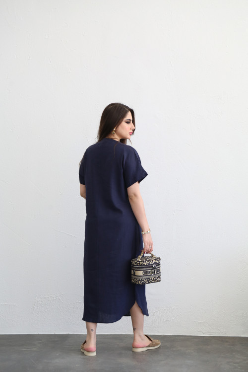 Navy blue V-neck midi dress