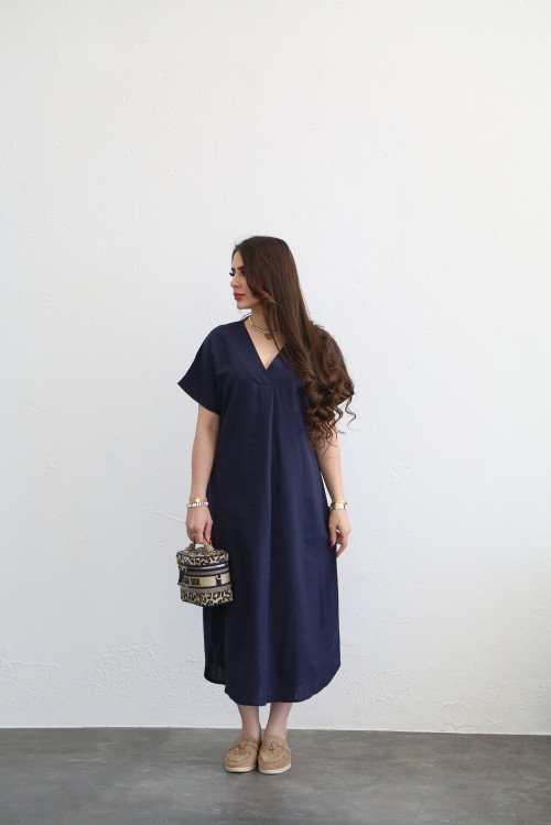 Navy blue V-neck midi dress