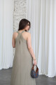 Long dress in light khaki with a V-slit and a tie-back design