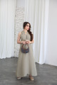 Long dress in light khaki with a V-slit and a tie-back design