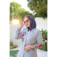 كتان مصري- Grey Striped 