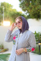 كتان مصري- Grey Striped 