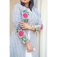 كتان مصري- Grey Striped 