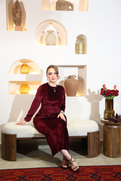 فستان مخمل فاخر – Maroon