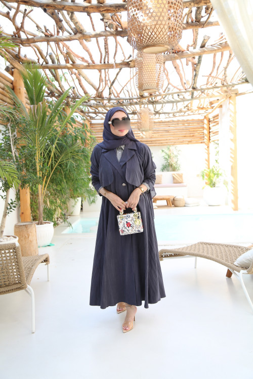 Gray striped suede abaya