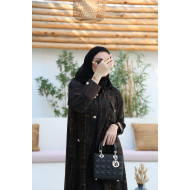 Satin crepe abaya with crystal buttons