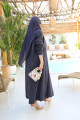 Gray striped suede abaya