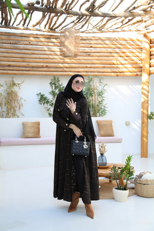 Satin crepe abaya with crystal buttons