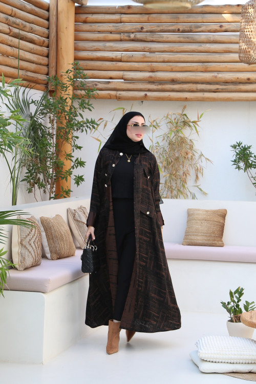 Satin crepe abaya with crystal buttons