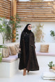 Satin crepe abaya with crystal buttons