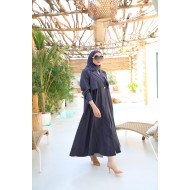 Gray striped suede abaya