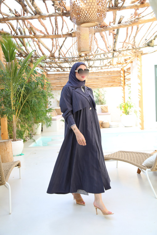 Gray striped suede abaya