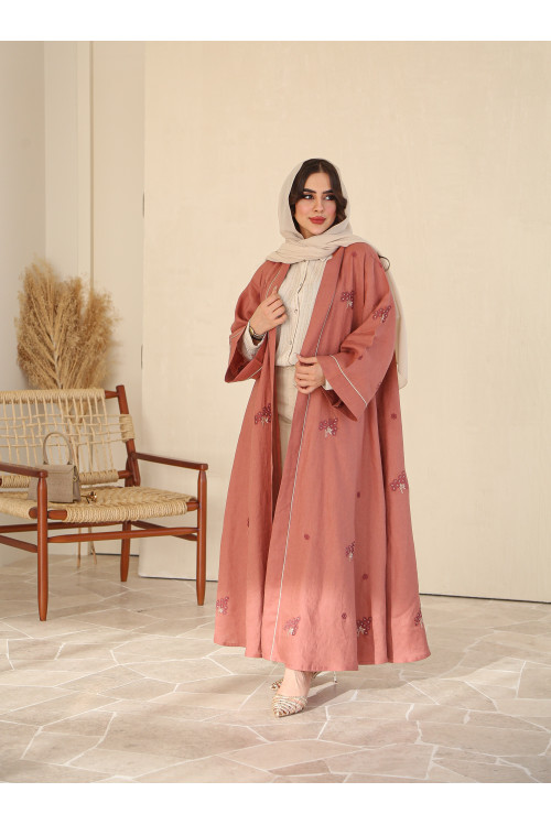 Abaya with flower bouquets in peach