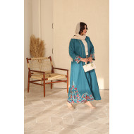 Navy linen abaya with embroidery