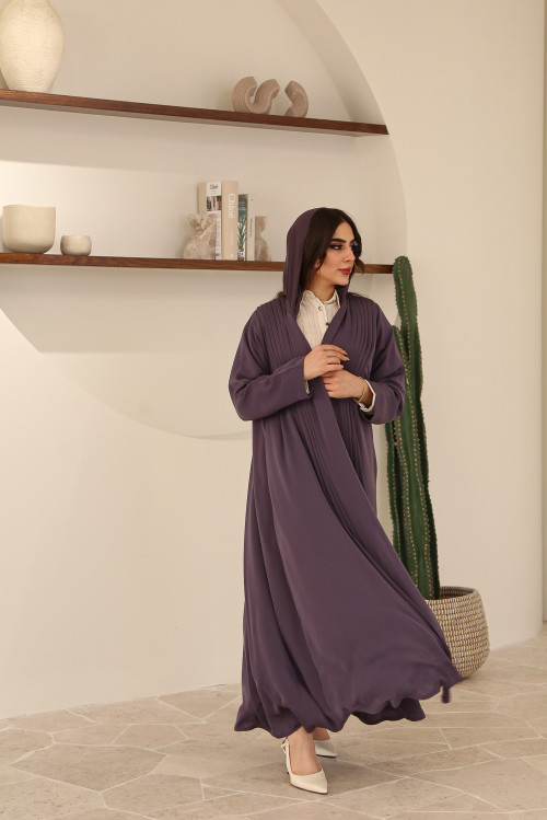 Abaya with front pleats in purple