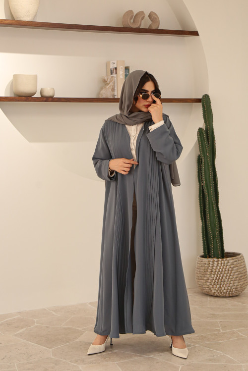 Abaya with front pleats in Tiffany color