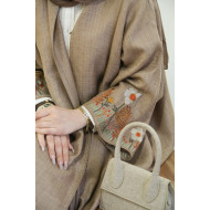 Abaya with sleeves embroidered with flowers