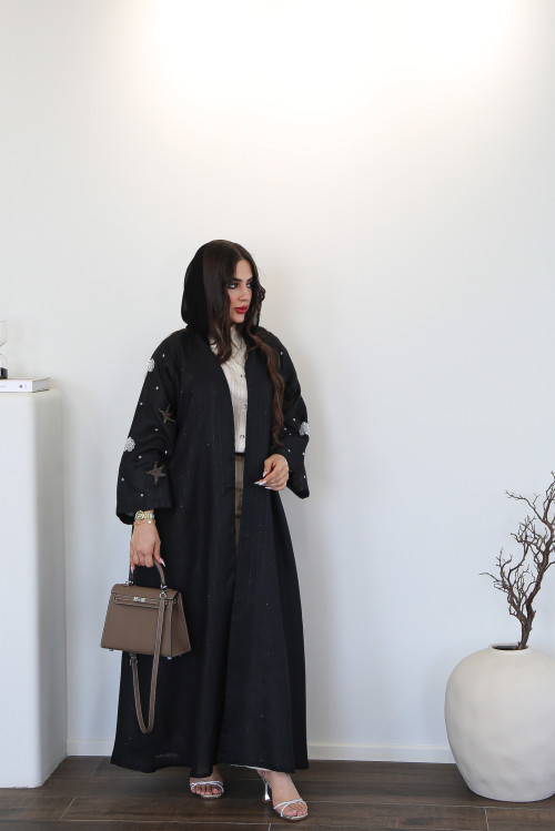 Shell and starfish abaya in black