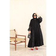 Double chiffon abaya with handmade lace