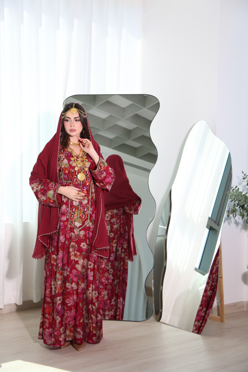 Long burgundy Balochi traditional dress