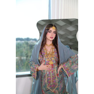 Long Balochi traditional dress in Tiffany colour