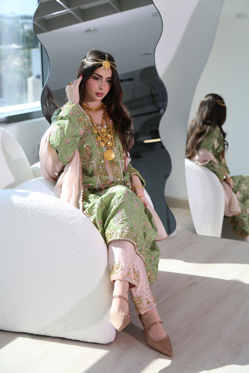 Traditional Balochi pistachio dress with trousers