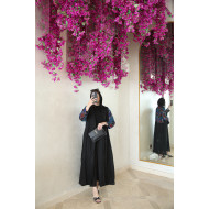 Black Linen Abaya with elegant pleats and the addition of colored Linen for a distinctive look