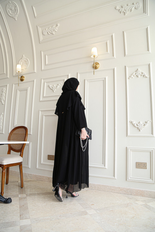 Double chiffon abaya with blazer and elegant side pleats