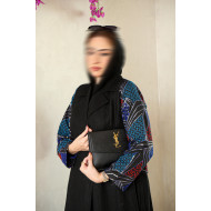 Black Linen Abaya with elegant pleats and the addition of colored Linen for a distinctive look