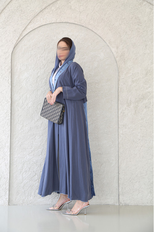 Abaya in a calm blue-gray color, made of soft crepe